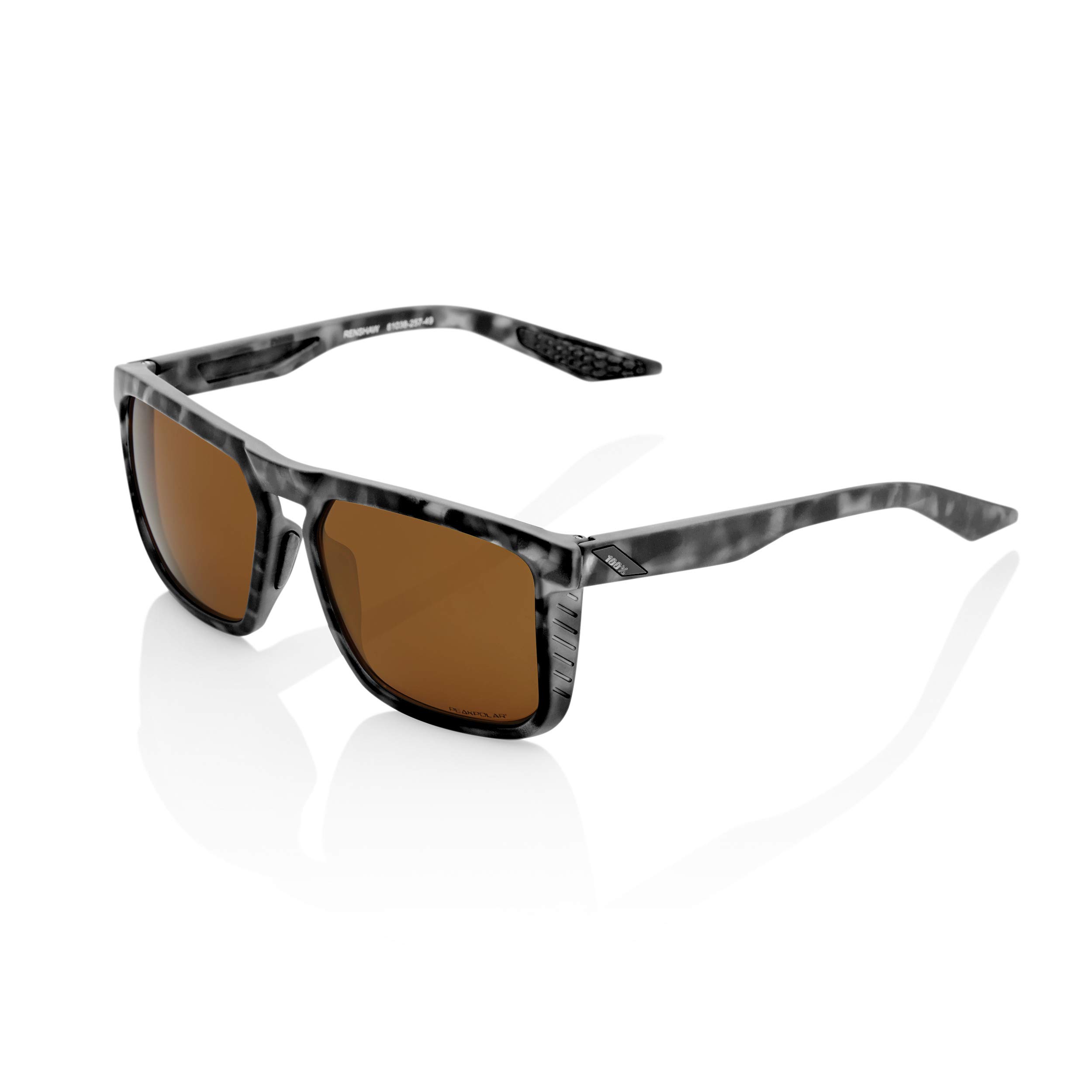 100%Renshaw Square Glacier Style Sunglasses - Durable, Lightweight Active Performance Eyewear w/Rubber Temple Grip & Side Glare Shield (MATTE BLACK HAVANA - Bronze)