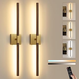 Rayogale Gold & Walnut Wireless Wall Sconce with Remote Control, 36 Inch