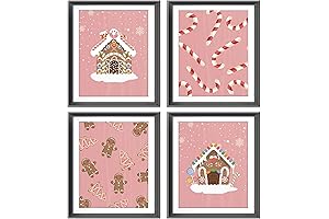 AEHIE Pink Christmas Wall Art | Christmas Wall Decor| Christmas Pink Gingerbread...