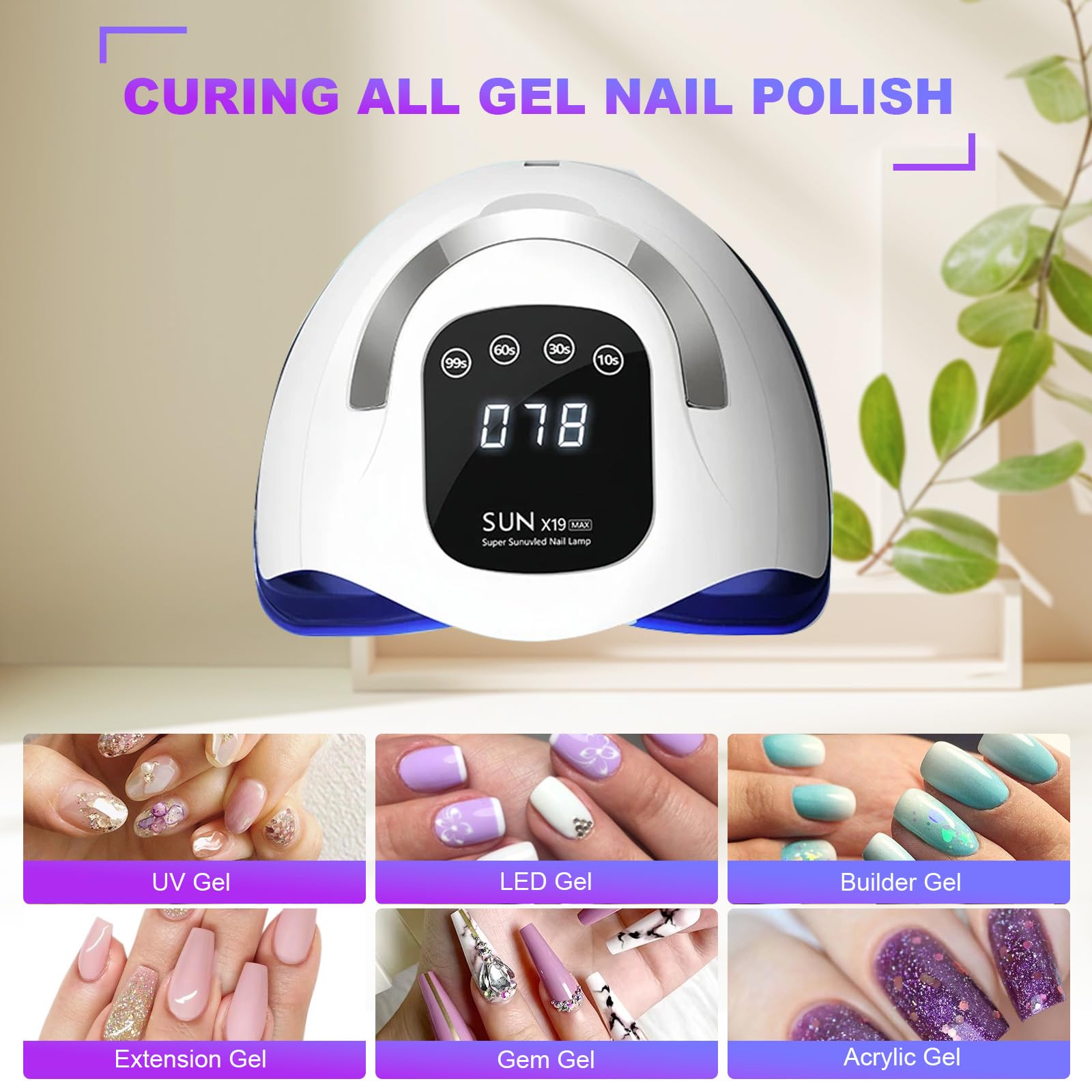 Lámpara de uñas LED UV de 320 W, secador de uñas para uñas de gel con 72 perlas de lámpara, pantalla táctil, 4 temporizadores y sensor automático, ideal para salón de belleza, secador de uñas para