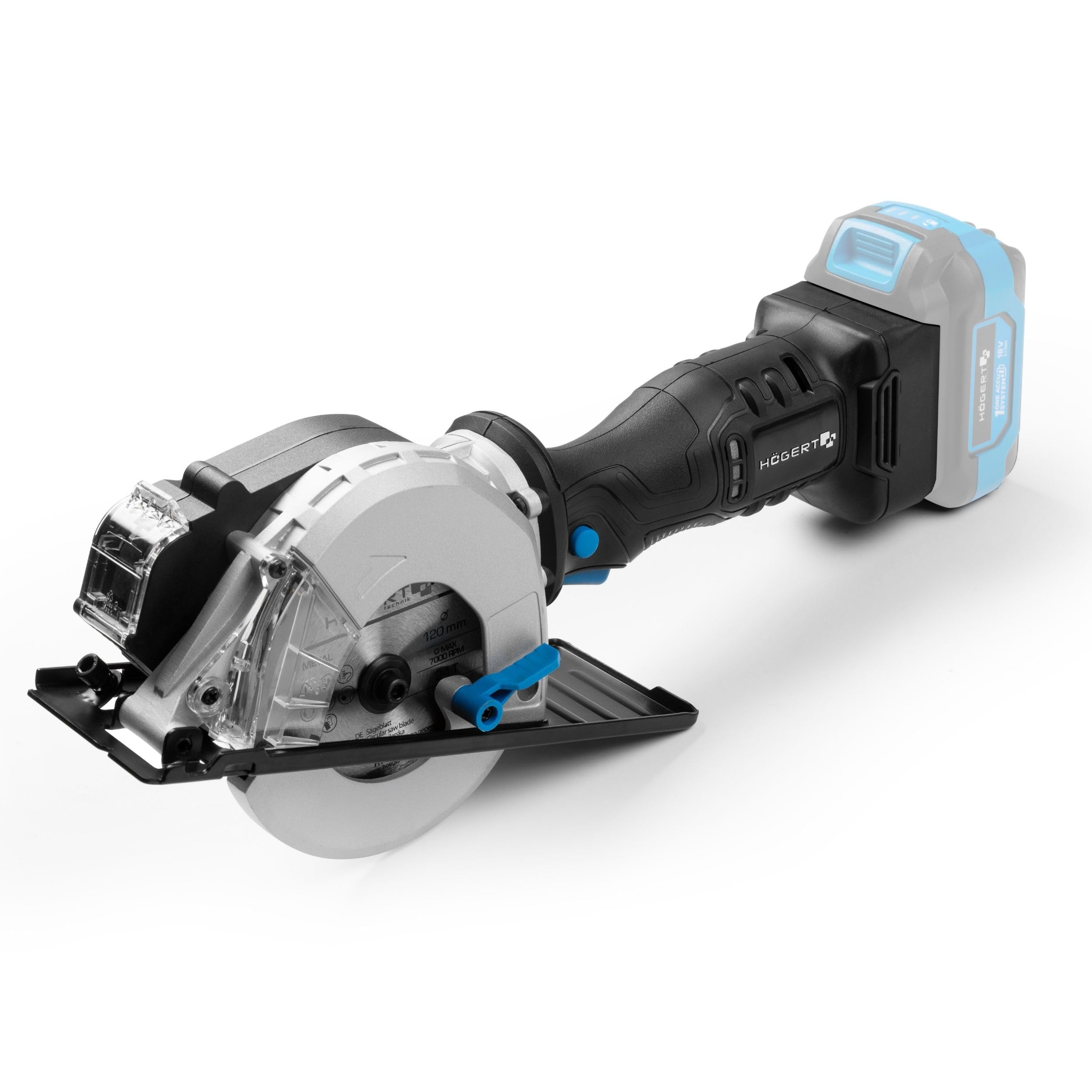 HÖGERT TECHNIK - bezszczotkowa akumulatorowa ręczna piła tarczowa 18 V mini piła tarczowa do metalu 120 mm 41,5 mm głębokość cięcia 4000 obr./min kompaktowa lekka aluminiowa osłona prowadnica