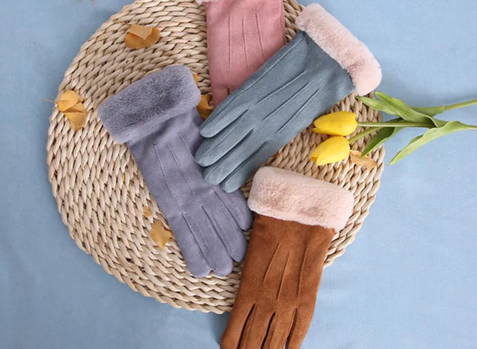 liyang Winter Gloves for Women Thermal Plush Thick Full Finger Warm Glove(Lake Blue,Palm Width 8.3cm)