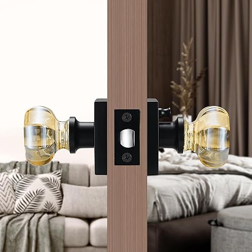 Miniatura 4 de Pomos de puerta de vidrio octagonal dorado champán, manijas de puerta de cristal de primera calidad con cerradura, roseta cuadrada con acabado negro