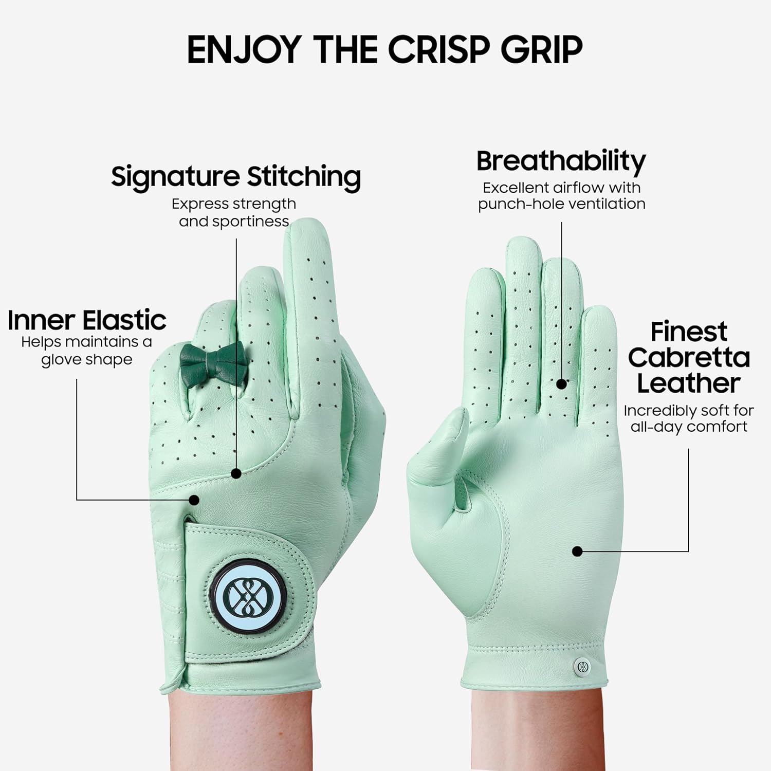 CLAPLEY Women’s Golf Glove – Premium Cabretta Leather with Magnetic Ball Marker, Breathable Design, Good Elasticity, Precious Gift for Golfers, Super Soft Feel, Left and Right Hand, Secure Fit - Image 2