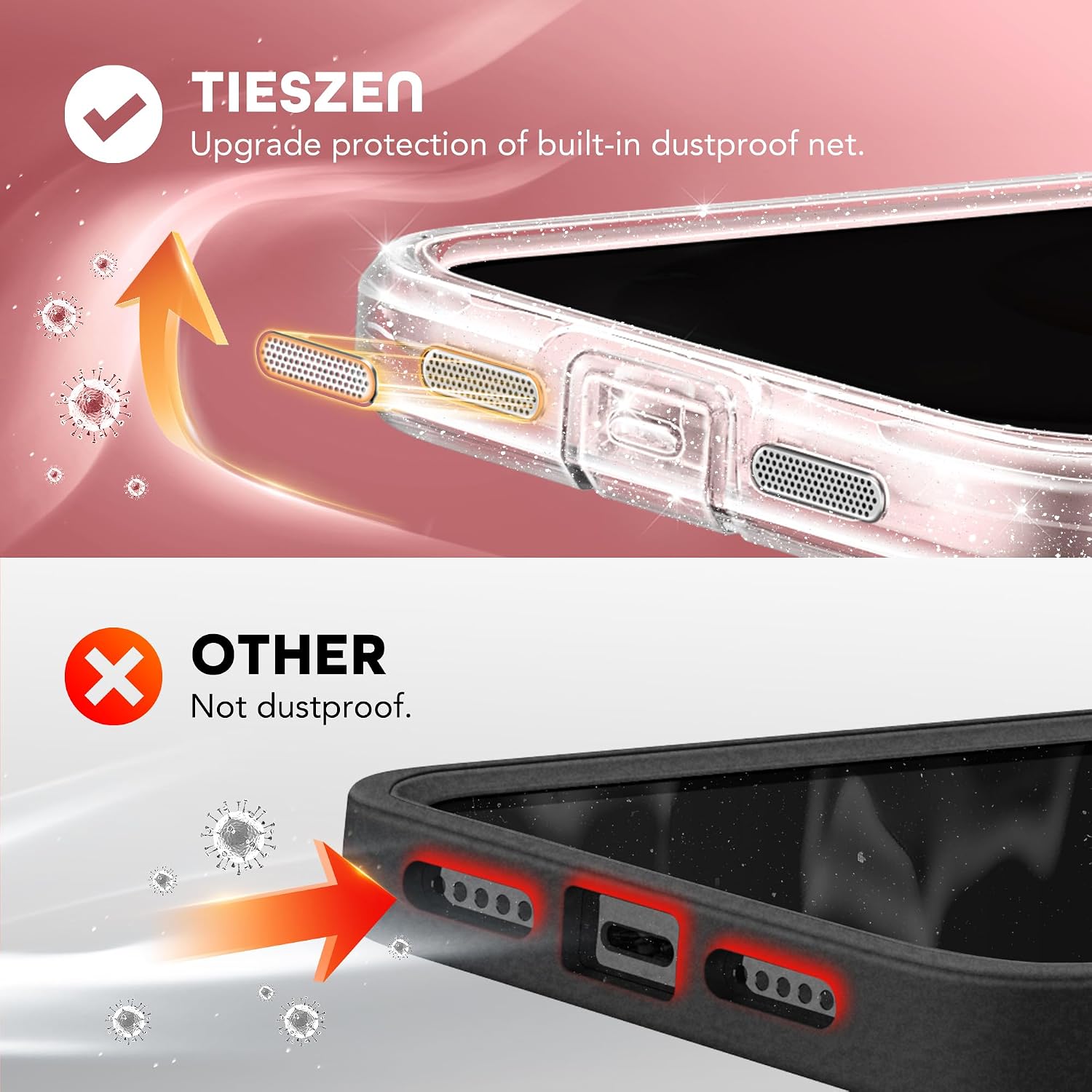 TIESZEN for iPhone 15 Case, Compatible with MagSafe, Shiny Clear