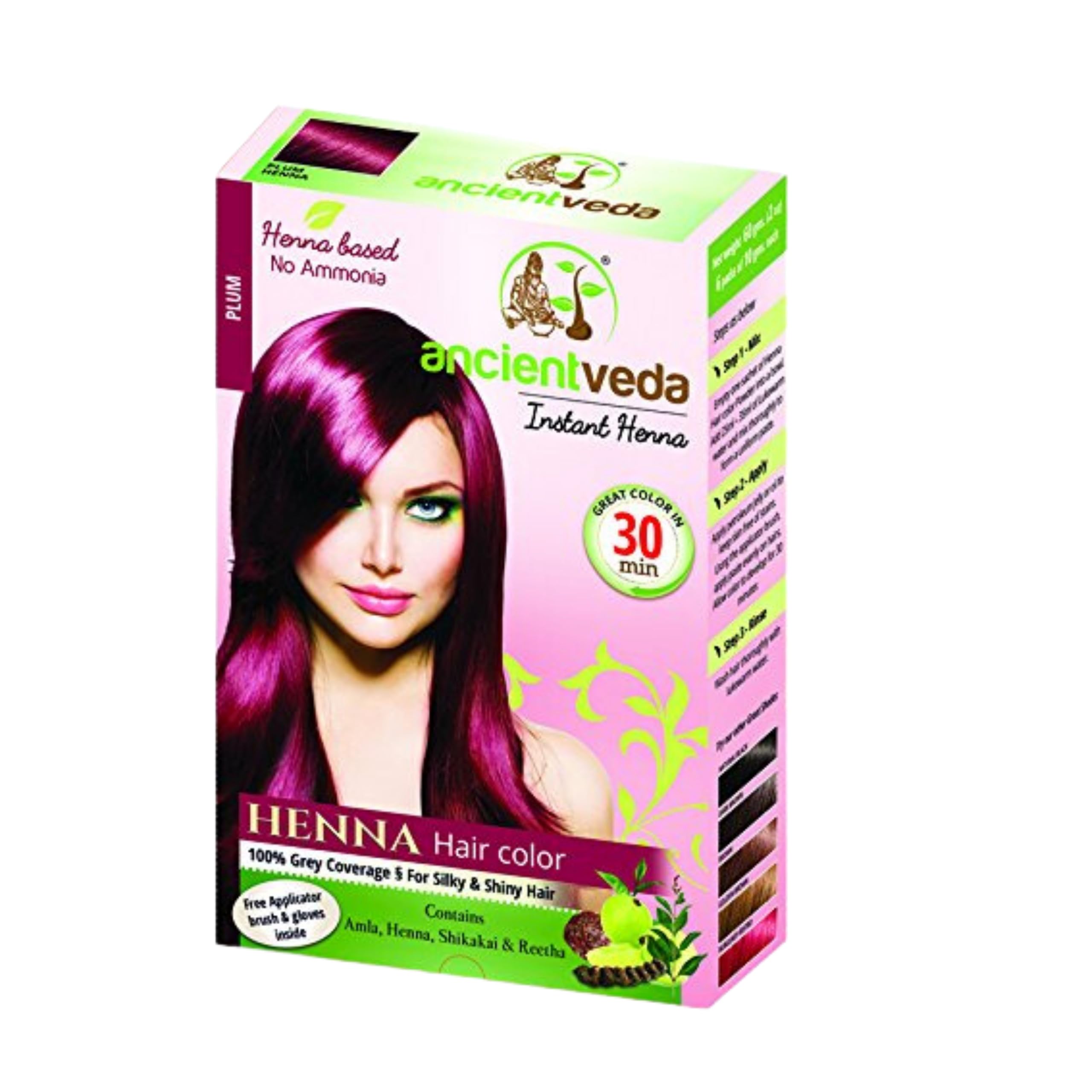 ANCIENT VEDA Henna Hair Color | Instant Henna with Applicator Brush & Gloves | Organic hair Nourishment color Peroxide free | Natural ingredients Safe