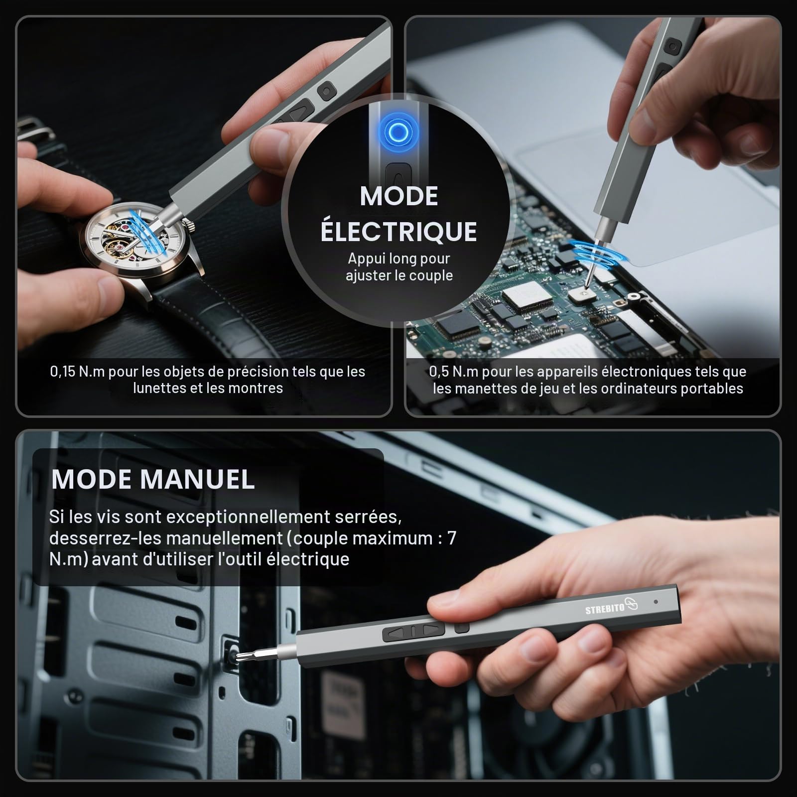 STREBITO Tournevis Électrique Mini, Kit Précision 144 Pièces Électrique, Tournevis Sans Fil Rechargeable, Kit Outil de Réparation Électronique pour PC, Ordinateur, Portable, Téléphone, Drone RC