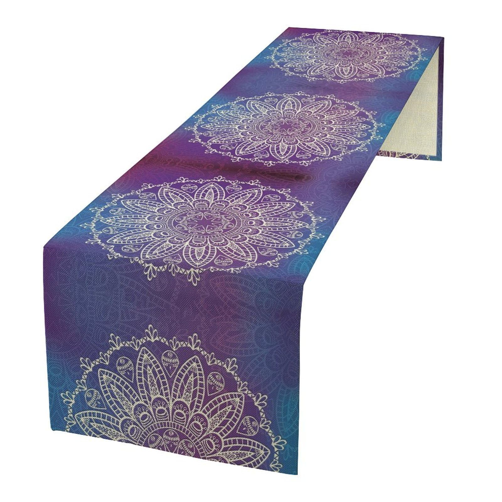 Bohemian Mandala Flower Table Runner Retro Ethnic Floral Oriental Spring Summer Seasonal Dinner Runner Farmhouse Home Kitchen Holiday Party Dining Table Decor 13x90in