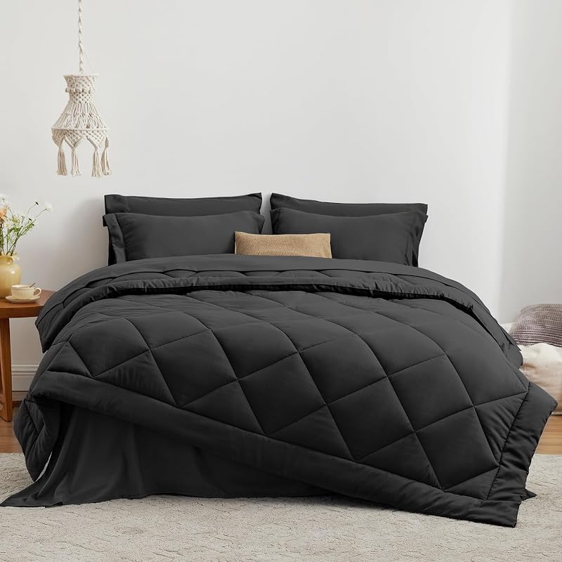 Love's cabin King Size Comforter Set, 7 Pieces Bed in a Bag, Black image 2