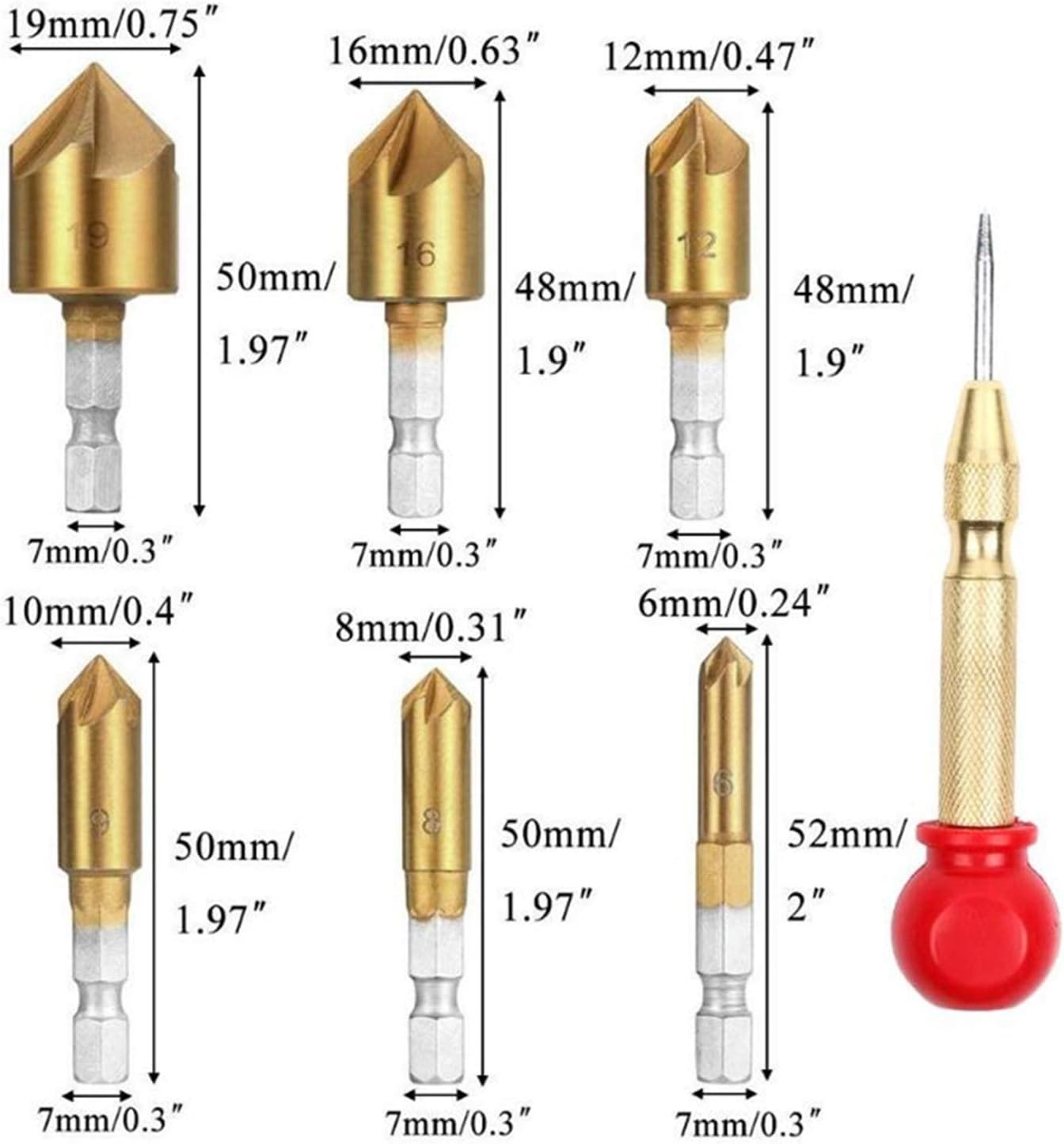 Surface Milling Cutter Woodworking Chamfering Counter Drill Step Drill Bit 5 Blade 90 Degree Counter Drill Cork Milling Cutter And Hole Punch (Color : Orange)