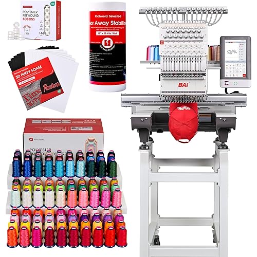 BAi The Mirror+100 Colors thread+12" x 50 Yd tear Away Backing+ 12"x16" Puffy Foam+White Bobbins 144pcs Plastic Sided Type L(SA155), 60WT(75D/2)