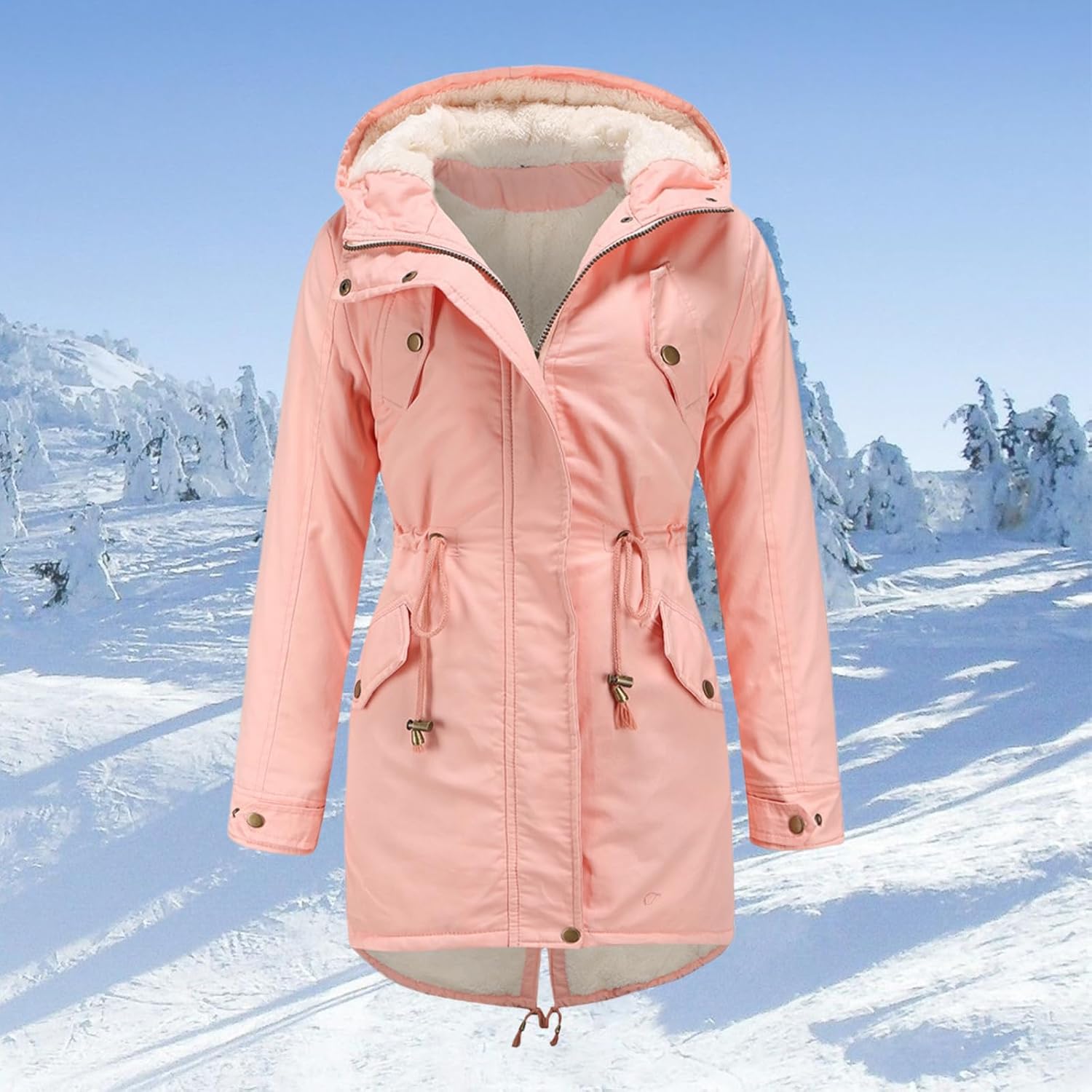 Parkas for Women Thicken Hooded Sherpa Lined Parka Military Anorak Jacket Warm Snow Coat Mid Length Winter Outwear