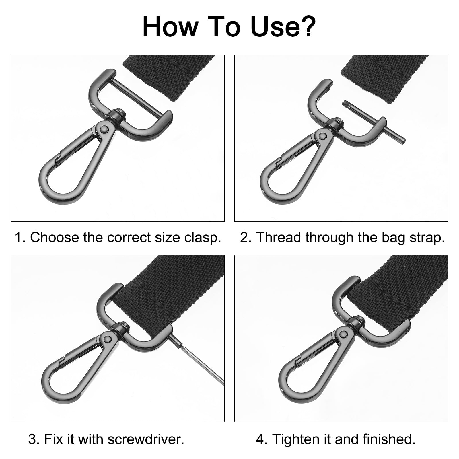 4 Stück Karabinerhaken 32mm - Drehgelenk Schwarz Mit Schraubendreher