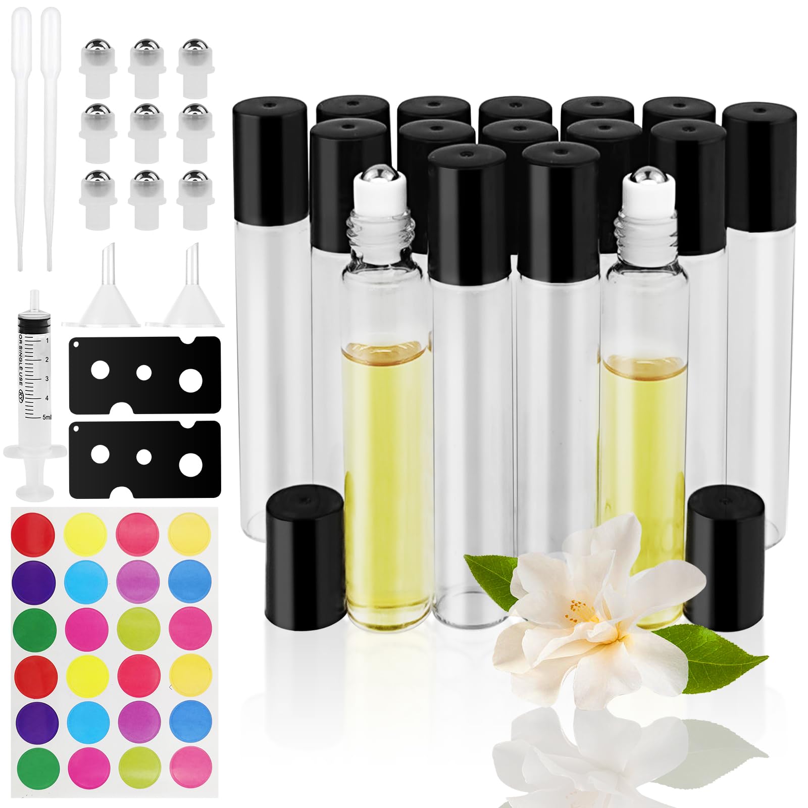 Botellas Roll-On 10ml para Aceites Esenciales, Frascos de Vidrio Vacíos con Accesorios
