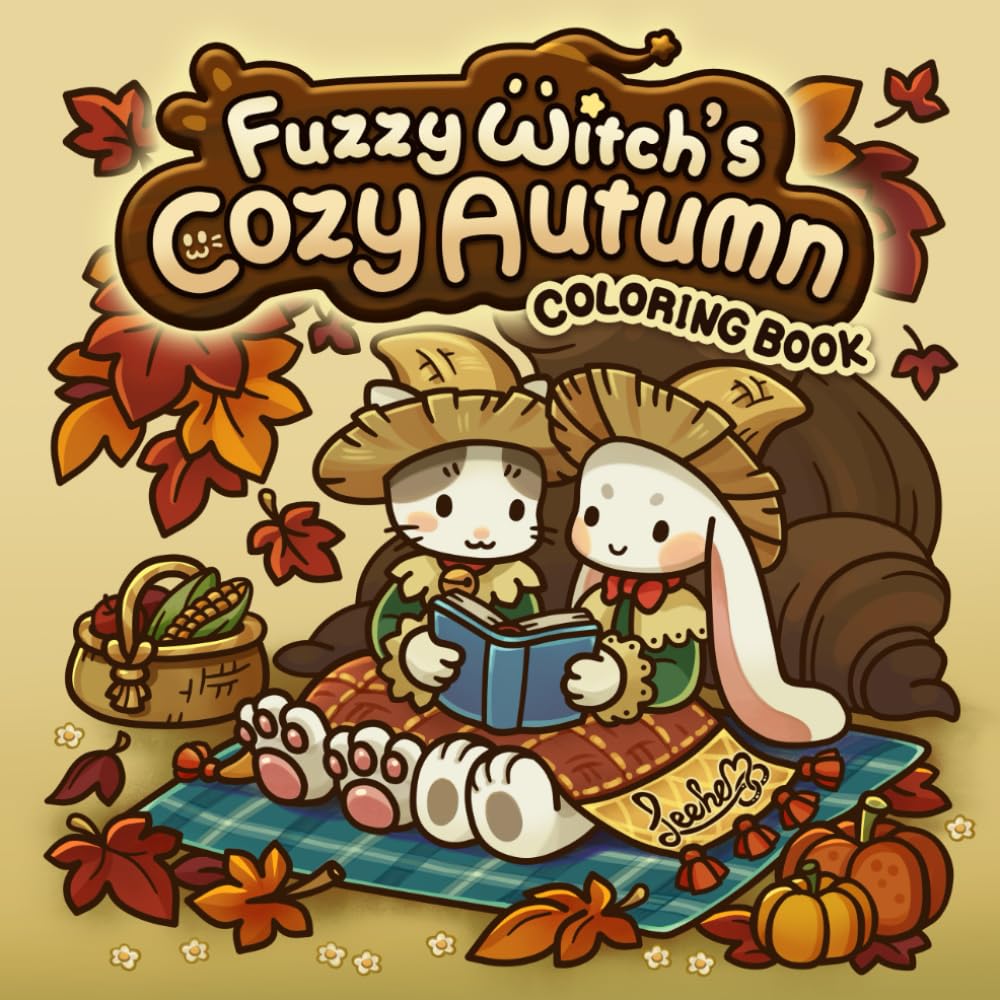 Fuzzy Witch's Cozy Autumn: Cute & Relaxing Halloween Coloring Book for Kids and Adults (Fuzzy Witch's Coloring Books)