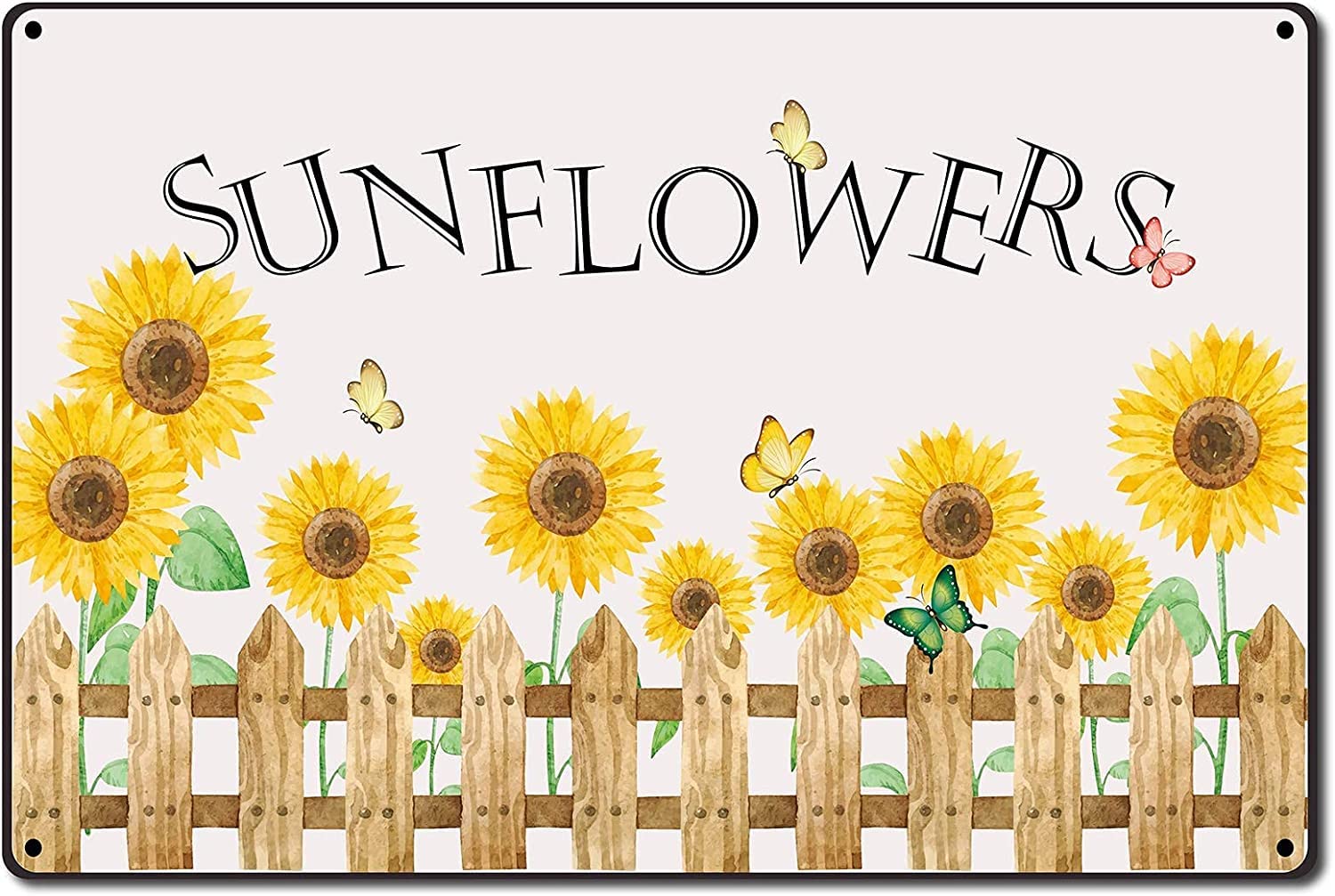rayprint Vintage Plaque Sunflowers And Butterflies In The Fence Metal Tin Signs Farm Posters Decor Room Decor Home Wall Decor Club 8x12inch