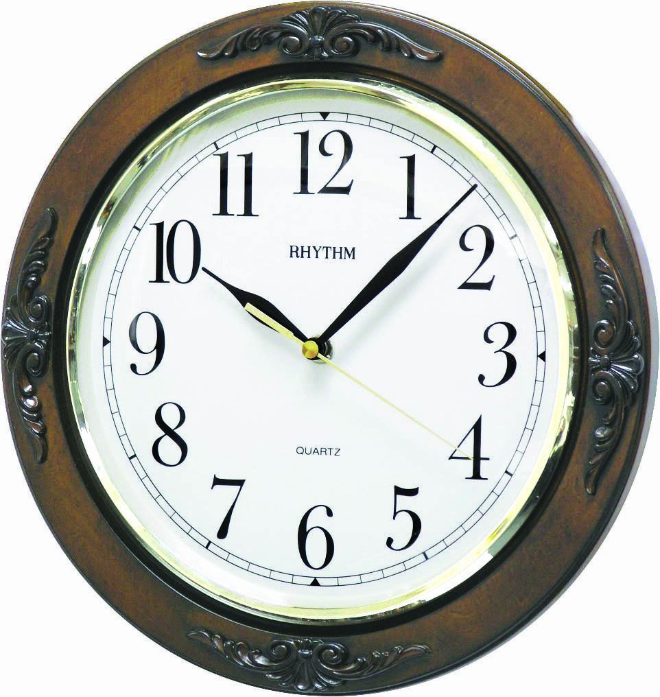 Rhythm Wooden Wall Clock Silent Silky Move Convex Glass Analog(30.0x30.0x4.5cm)