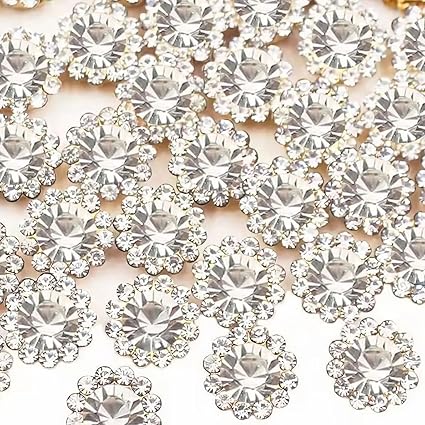 120 Pcs 12mm Sunflower Sew on Rhinestones Crystal Glass Gems, Metal Claw Rhinestones Jewels for Crafts, Glitter Gemstones for Clothes Shoes Cap Earring Belt Sewing Accessories(01 Clear White)