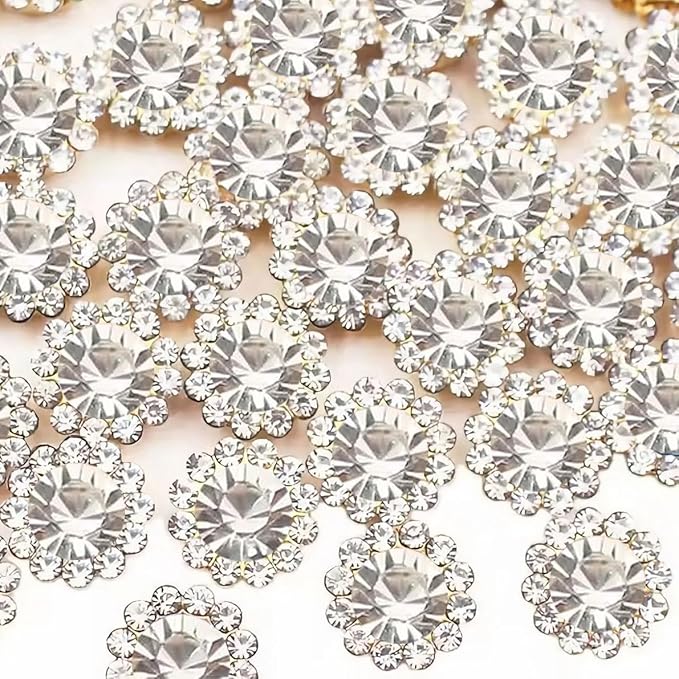 120 Pcs 12mm Sunflower Sew on Rhinestones Crystal Glass Gems, Metal Claw Rhinestones Jewels for Crafts, Glitter Gemstones for Clothes Shoes Cap Earring Belt Sewing Accessories(01 Clear White)