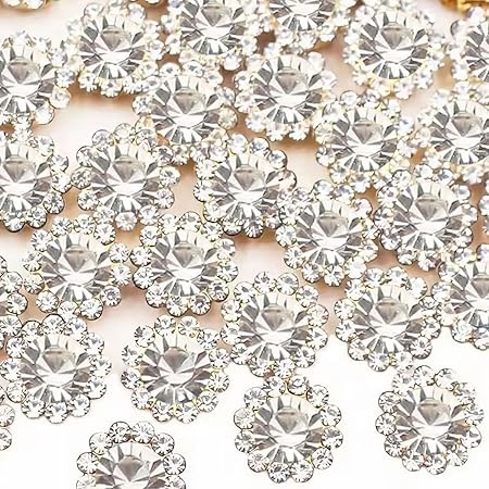 120 Pcs 12mm Sunflower Sew on Rhinestones Crystal Glass Gems, Metal Claw Rhinestones Jewels for Crafts, Glitter Gemstones for Clothes Shoes Cap Earring Belt Sewing Accessories(01 Clear White)