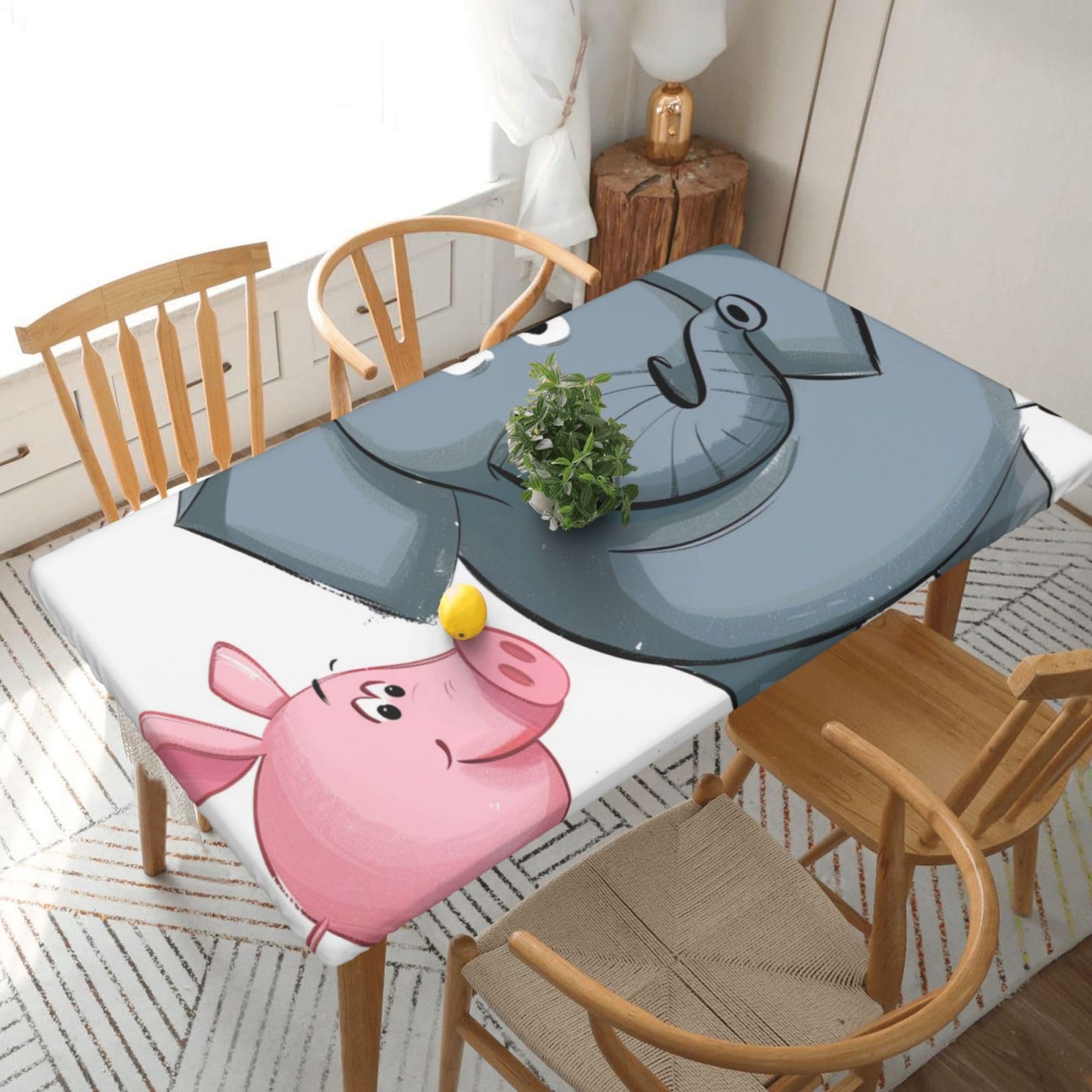 WPKJU Elephant and Piggie Printed Tablecloths 5ft Rectangular Table Covers Washable Polyester Decorative Table Cloth for Dining Table Picnic Wedding