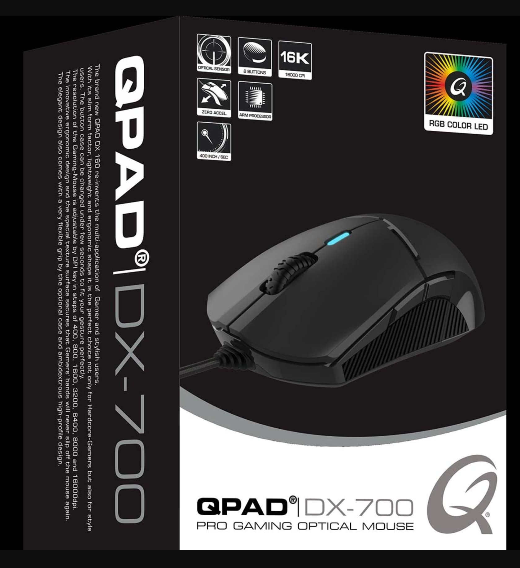 QPAD RATON GAMING DX700 NEGRO 16.000 ppp FPS