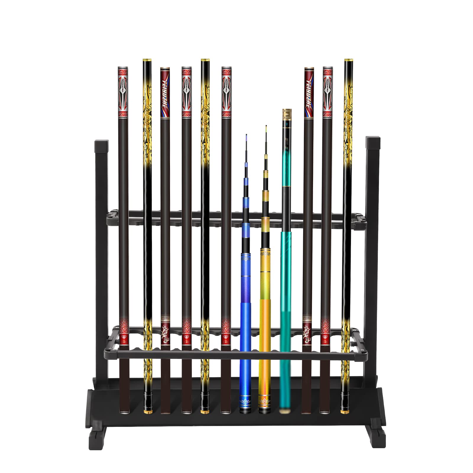 Support de canne à pêche Station de Peche pour 24 cannes à pêche en aluminium - Portable - Pour l'intérieur et l'extérieur - Noir - 73 x 32 x 72 cm