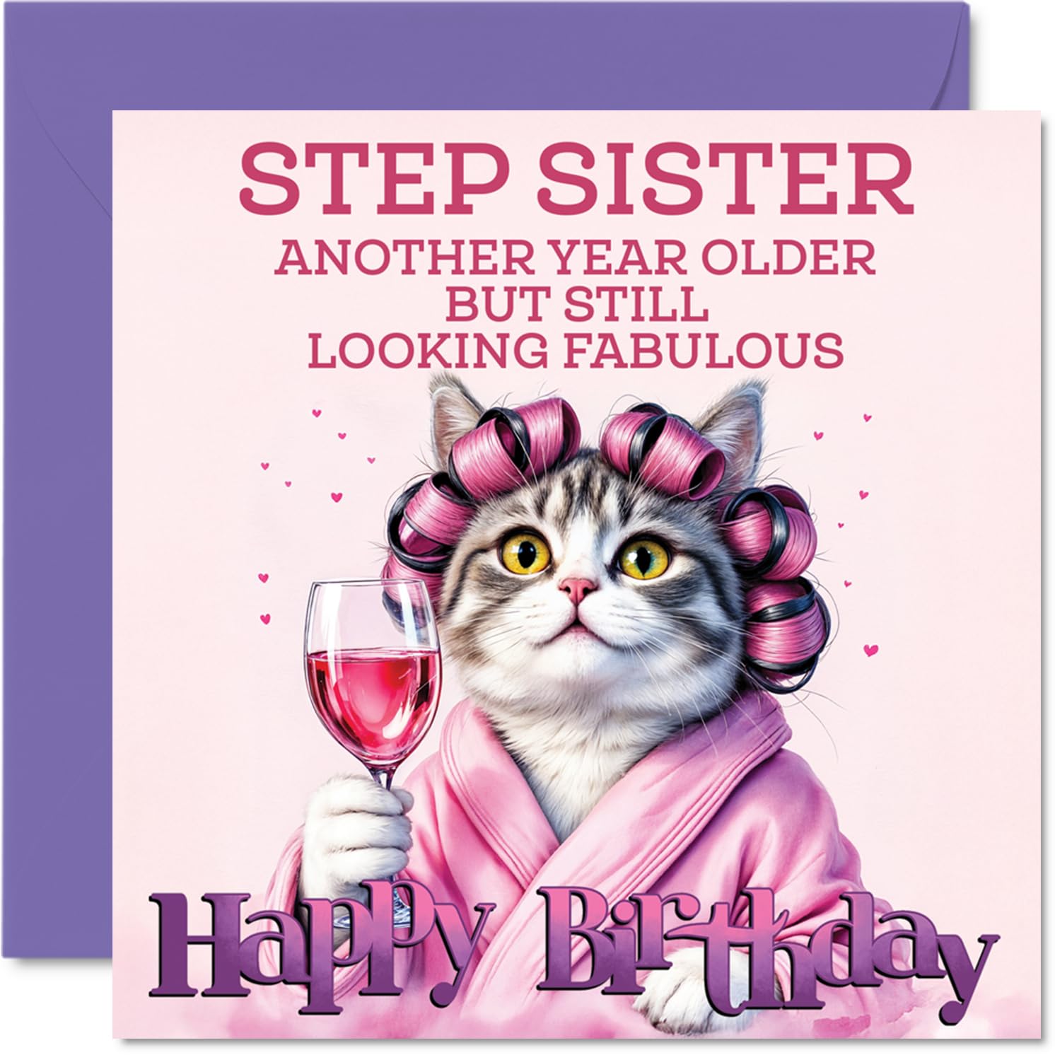 Step Sister Birthday Card, Curler Cat