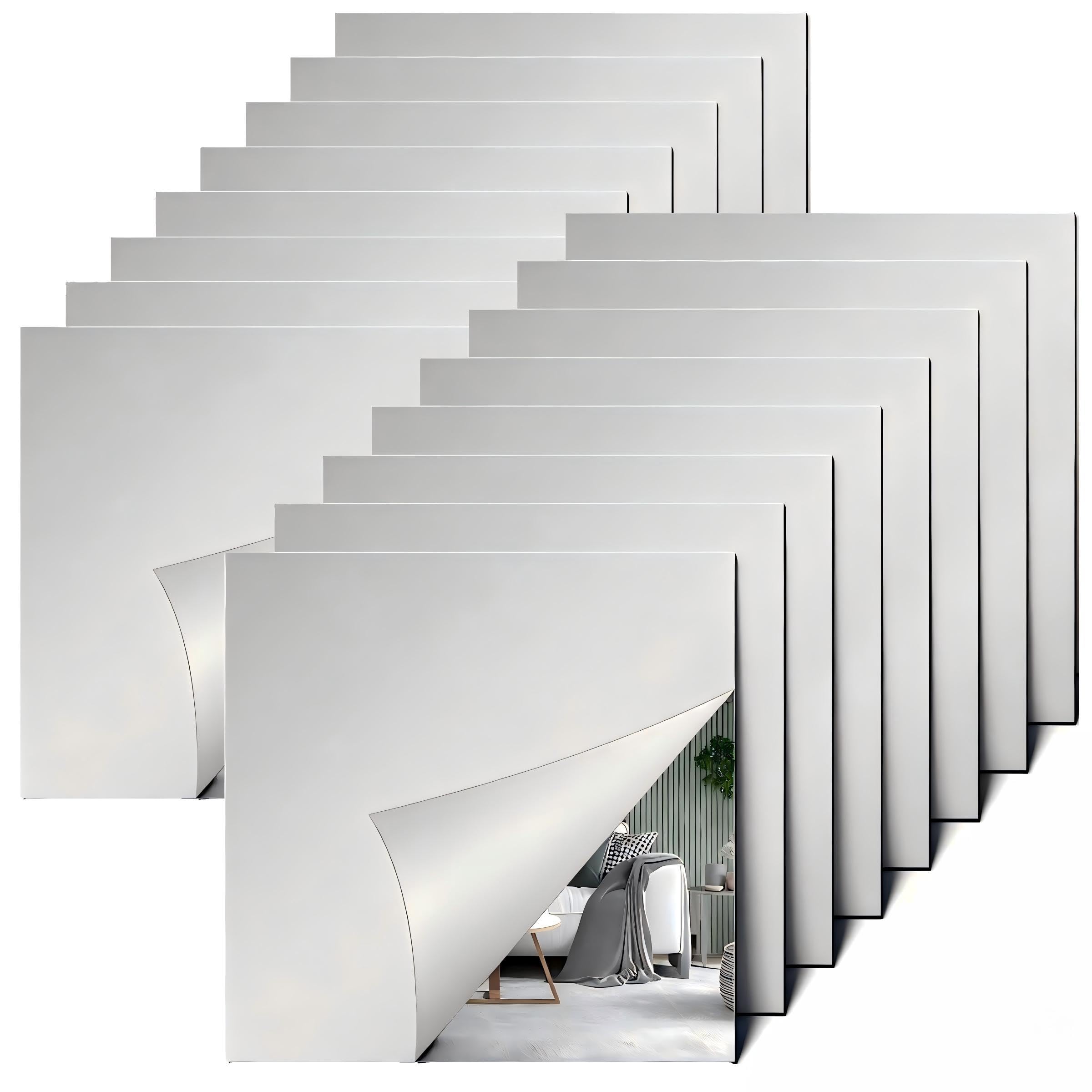 Mirror Tiles, MINWEGI 16 Pcs Flexible Acrylic Mirror Stickers 10x10cm, Stick on Flexible Tiles for Wall, Bathroom, Bedroom, Door, Wardrobe