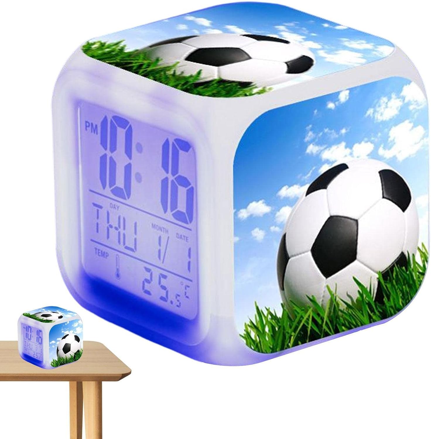 Kids Soccer Alarm Clock Side Table Clock for Bedroom,Creative LED