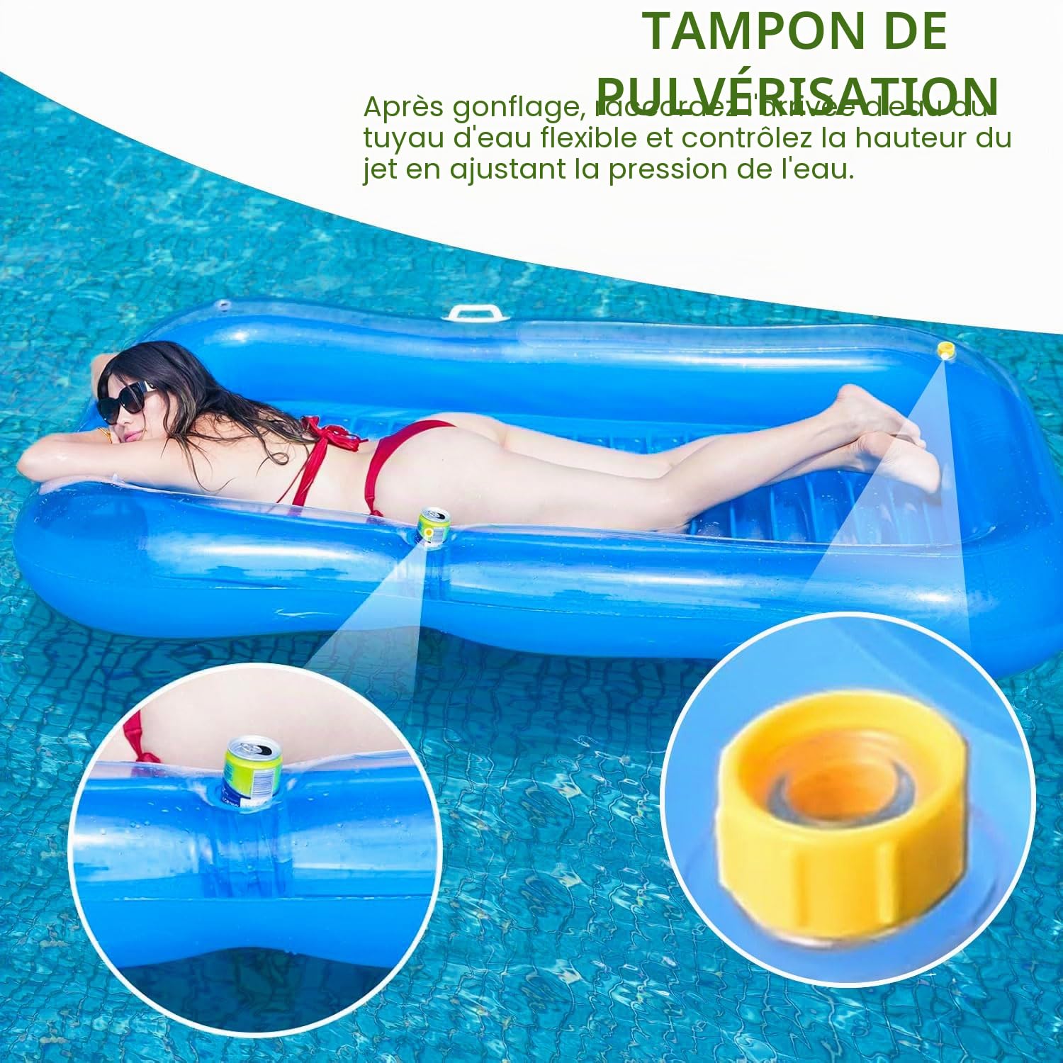 Piscine de bronzage gonflable, piscine solaire gonflable avec porte-gobelet, matelas gonflable amphibique pour adultes, convient pour piscines, plages, jardins