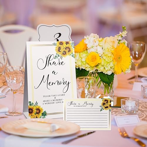 Miniatura 7 de Zonon 50 tarjetas de memoria con diseño de girasol, con texto en inglés "Share a Memory Card", para celebración de la vida, decoración de bodas,