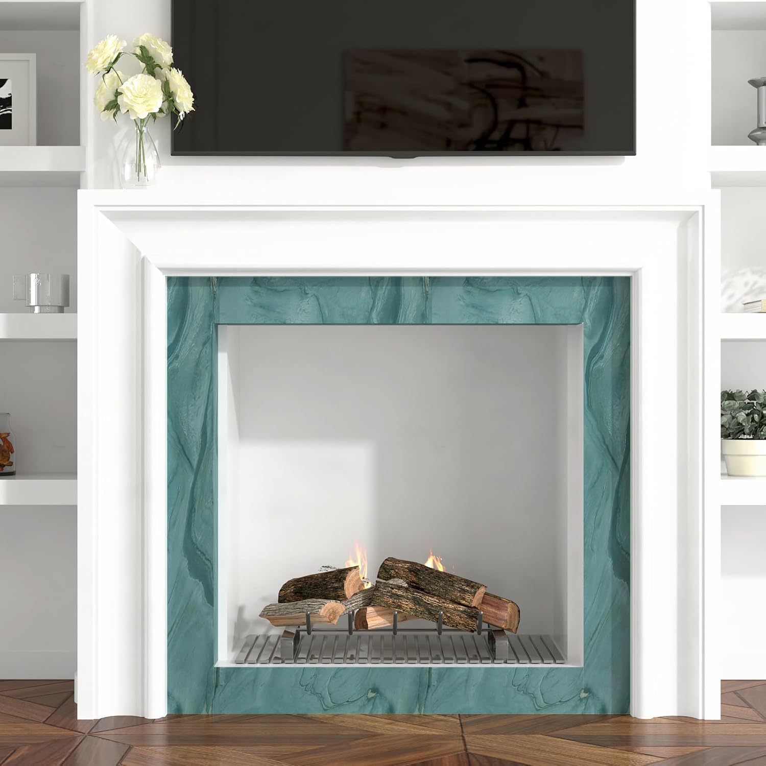 Wallercity Marble Teal Peel and Stick Wallpaper Border Stickers Matte Blue/Green Wall Paper Border for Bathroom Kitchen Wallpper Borders for Floor Vinyl Waistline Film for Wall Corners 3.94''x394''