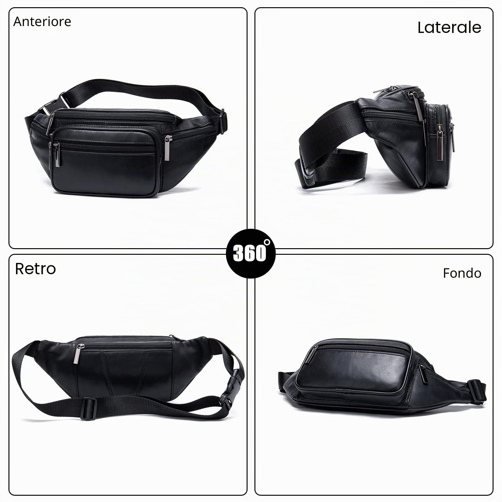 FANDARE Marsupio Sportivo con Tasche Multiple Zaino Monospalla da Donna Uomo Pelle Borsello Borsa a Spalla Borse piccole a tracolla Zainetto per lavoro Ciclismo Viaggio Sling BagNero B