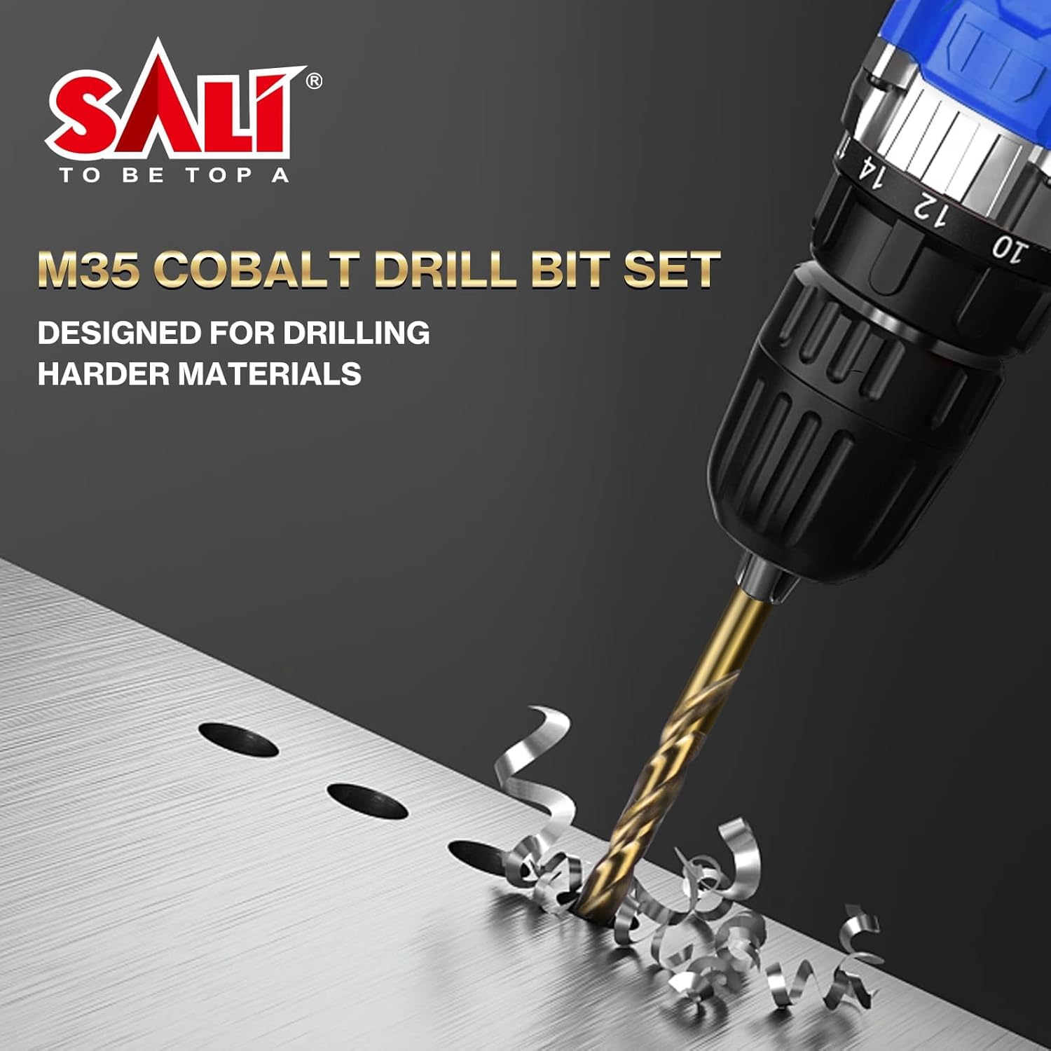 SALI Cobalt Drill Bit Set,9 Pack 1/16 Inch to 3/8 Inch Hex Shank High Speed Steel Jobber Drill Bits, for Hardwood, Aluminum,Metal,Copper,Alloyed Steel