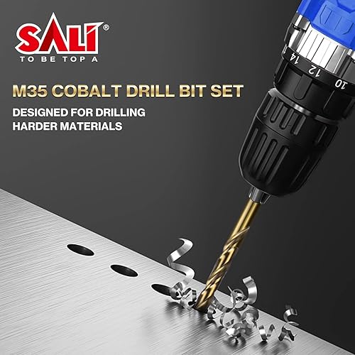 Miniatura 6 de SALI Juego de 9 brocas de cobalto, vástago hexagonal de 116 a 38 pulgadas, brocas de acero de alta velocidad, para madera dura, aluminio, metal,
