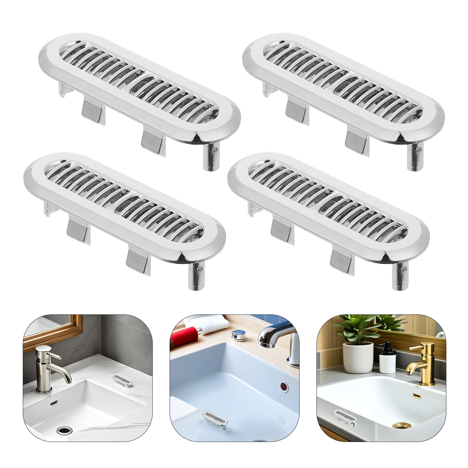 Generico Copertura per Troppopieno Lavabo da Bagno 5 Pezzi in Abs Argento, Resistente All'invecchiamento e Abrasione, Protegge da Chioma e Polvere, Design Moderno Minimalista per Uso