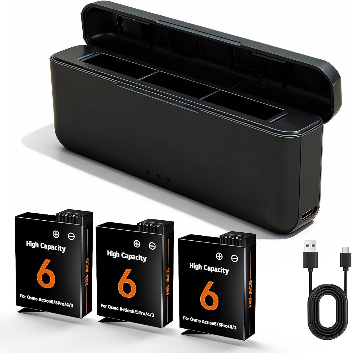 3-Pack 2800mAh Battery Kit for DJI Osmo Action 6 5 Pro 4 3 | 3-Channel Fast Charging Hub,Compatible for DJI OSMO Action 6, Action 5 Pro, Action 4, Action 3, OSMO 360 Cameras