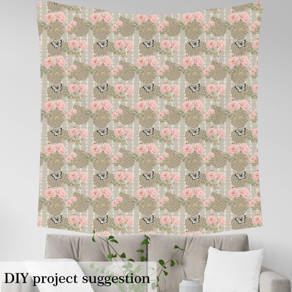 Pink Rose Upholstery Fabric, Paris France Style Fabric by The Yard, Romantic Valentine's Day Decorative Fabric, Green Leaf Decoration Indoor Outdoor Fabric,Craft Patchwork, White Pink, 2 Yards