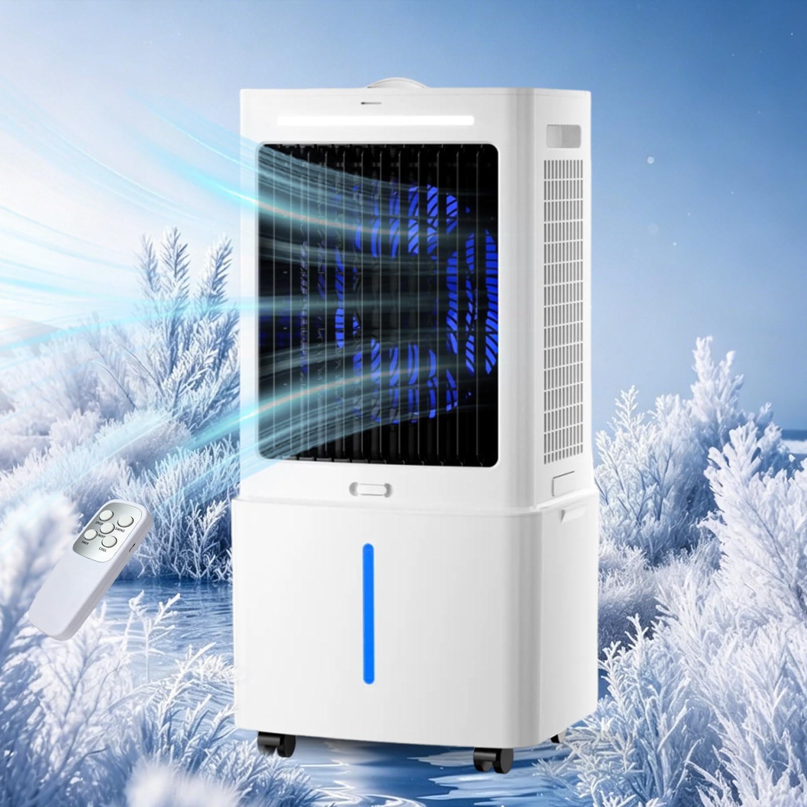 Aparato de Enfriamiento 4 en 1 con Ruedas, Climatizador 25L, 800 m³/h, Oscilación 90°, 3 Velocidades, Apagado Automático 12H, Blanco