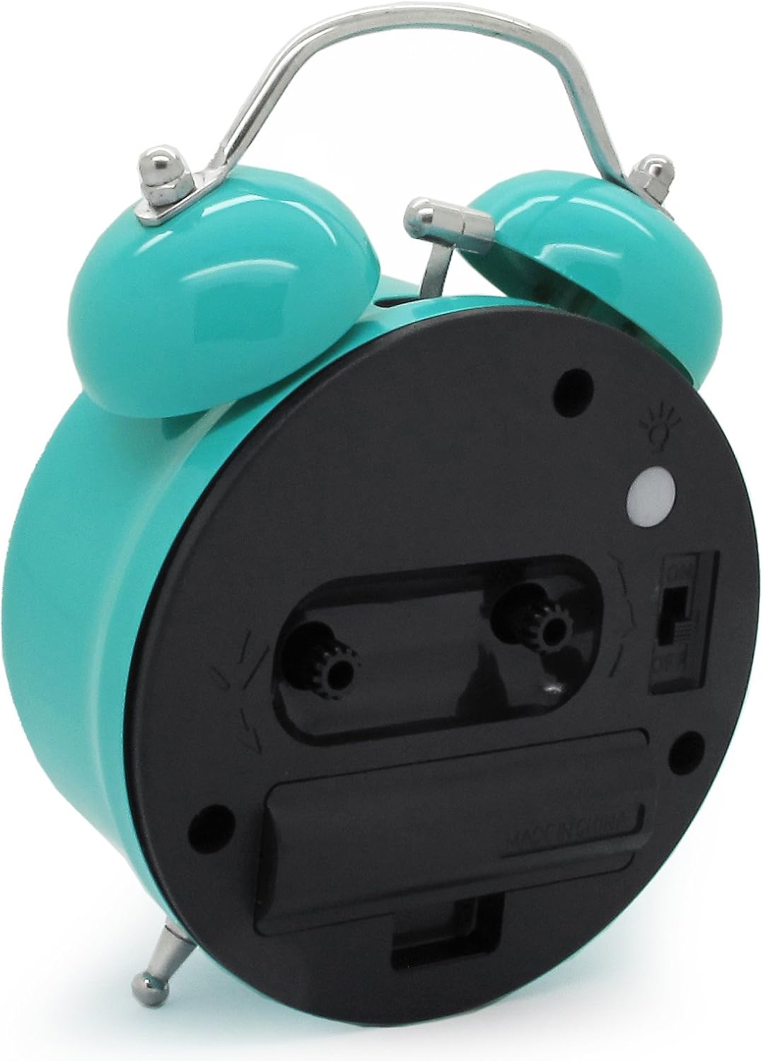 JCC 3" Retro Twin Bell Silent Non Ticking Sweep Second Hand Bedside Desk Analog Quartz Movement Alarm Clock with 5 min Snooze Repeat Alarm, Nightlight and Loud Alarm, Battery Operated (Turquoise)