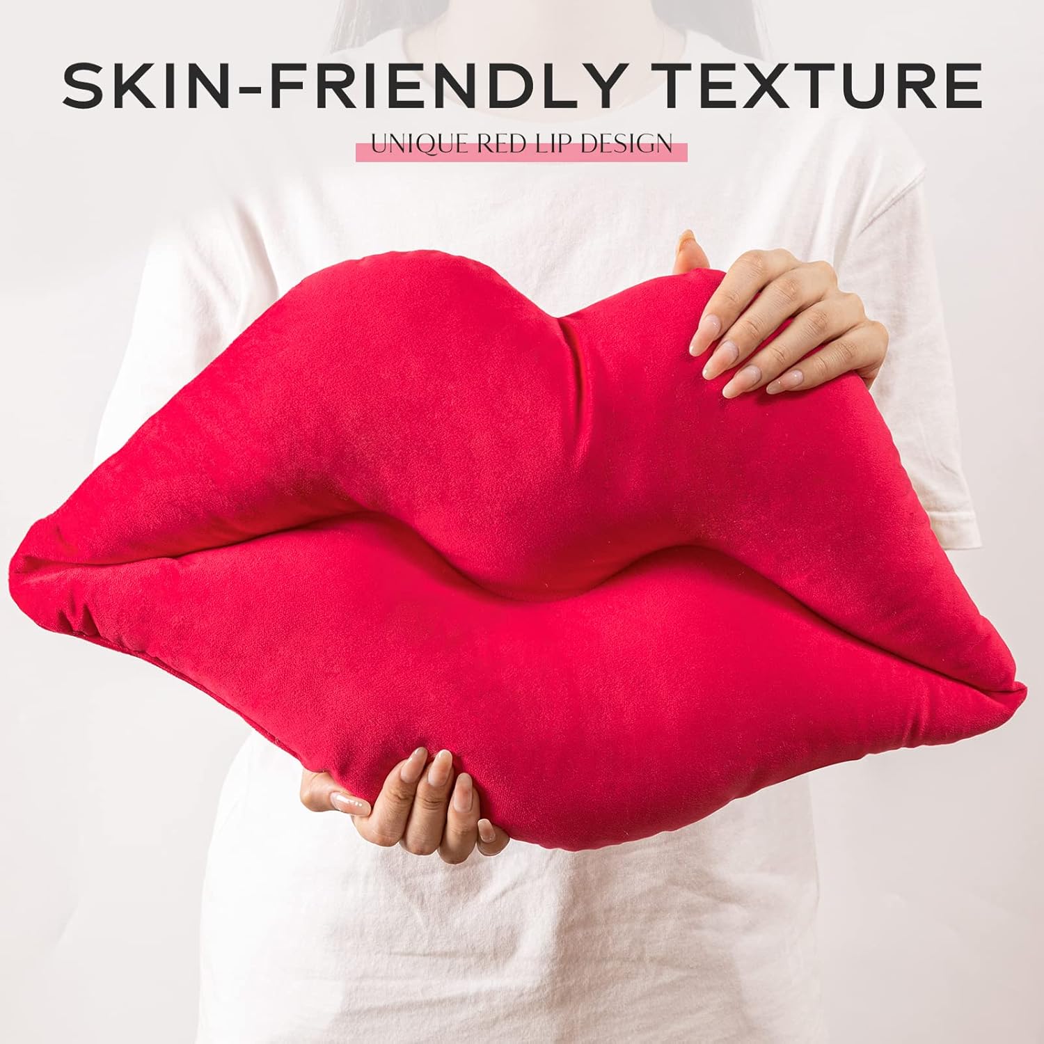 Ashler Lips Throw Pillows Smooth Soft Velvet Insert Included, Lip Shaped Pillow for Bed Living Room, Rose Pink, 24 X 12 inches