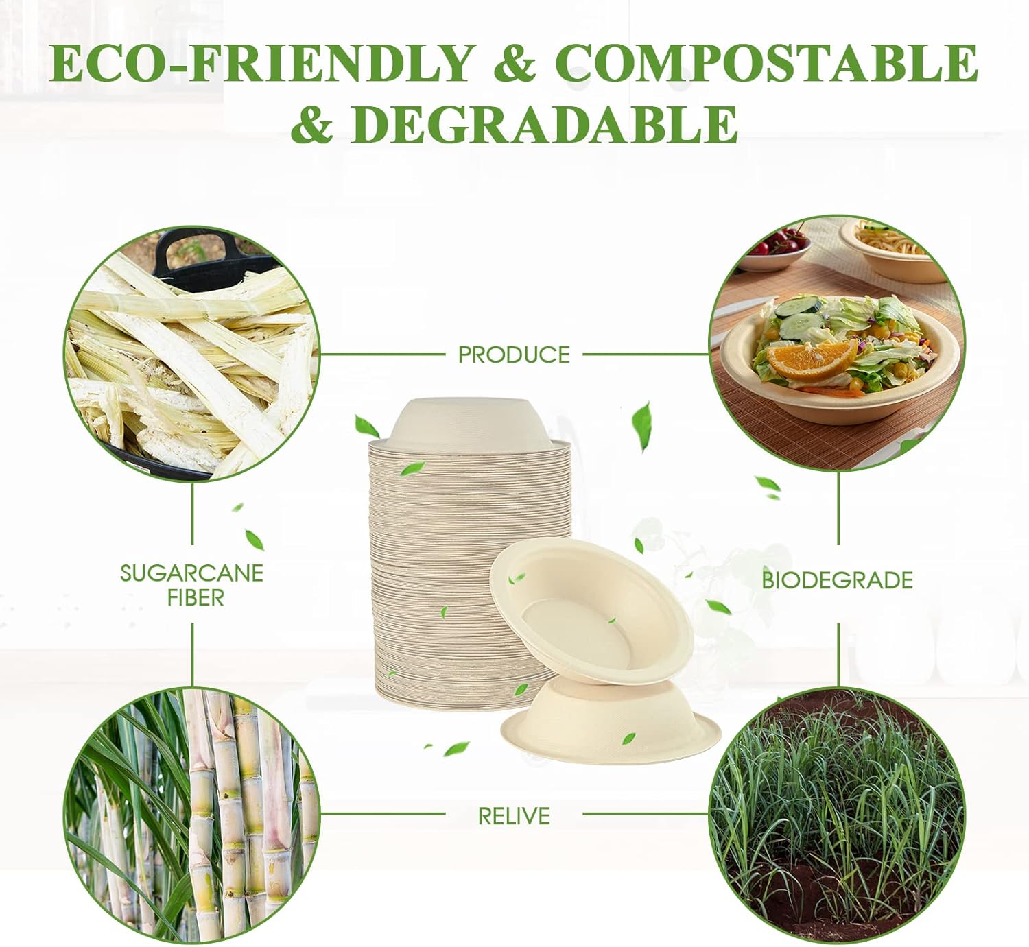Vplus 180 Pack 16 OZ Paper Bowls, Disposable Compostable Bowls Bulk, Eco-friendly Bagasse Bowls, Heavy-duty Bowls Perfect for Milk Cereals, Snacks, Salads : Health & Household