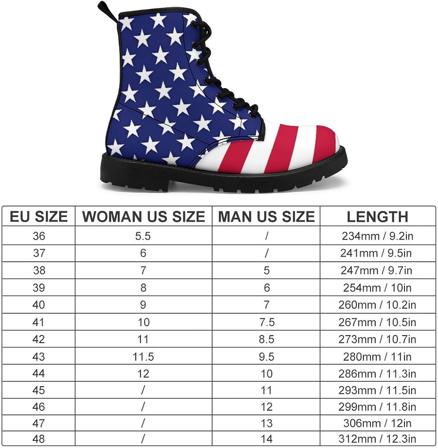 American Flag Combat Boots, Causal 7-Eye Lace-up Combat Boots, Fashion Ankle Booties for Women Men - Image 2