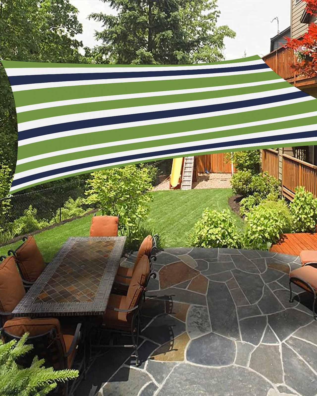 Sun Shade Sails Canopy 8x10 FT, Green Navy Blue White Geometric Stripes UV Protection Outdoor Shade Canopy, Rust Resistant Tear Patio Sail Shade for Sunshade Outdoor Patio Backyard Garden