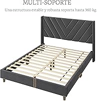 Vista 9 de Yaheetech Base de cama tamaño Queen con plataforma tapizada con cabecera con lados en forma de ala/soporte de listones de madera/cabecera tapizada