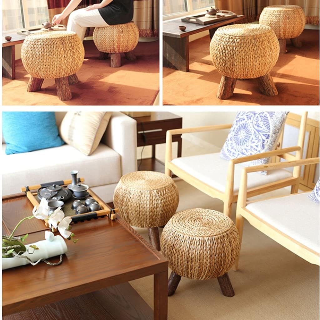 Minimalist Fashion Creative Straw Wooden Stool Round Stool Creative Shoe Stool Bench Small Stool Seat Cushion Stool for Bathroom Bedroom Living Roomcasual/Style B