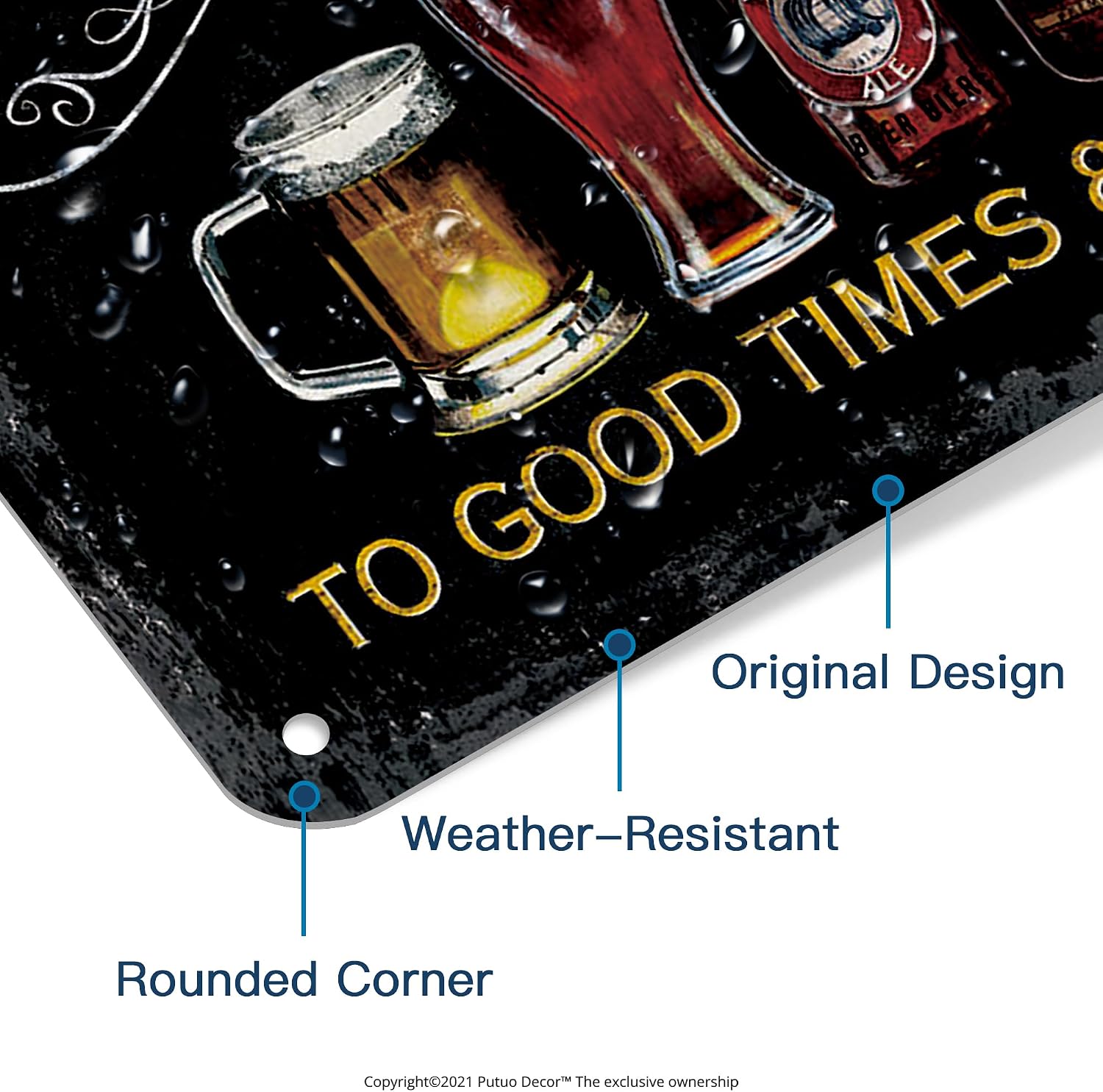Putuo Decor Cheers Metal Tin Sign, Bar Signs For Home Bar Pub Man Cave Wall Decor To Good Times 8 Good Friends! 8"x12" image 5