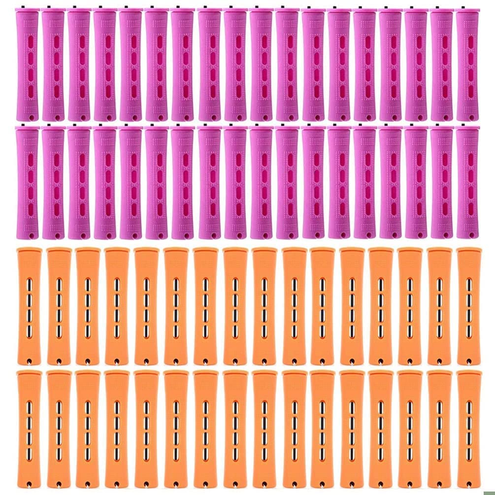 Perm Rods for Natural Hair, Perm Rods Cold Wave Perm Rollers for Short, Medium, and Long Hair Styling, Plastic Heatless Curling Rods for Women, Perfect for Salon or Home Use (Purple&Orange, 40Pcs)