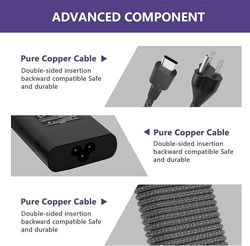 Vista 5 de Nuevo cargador delgado de 65 W para laptop HP cargador USB C reemplazo de computadora, Envy x360/Elitebook x360/Spectre x360/Elite